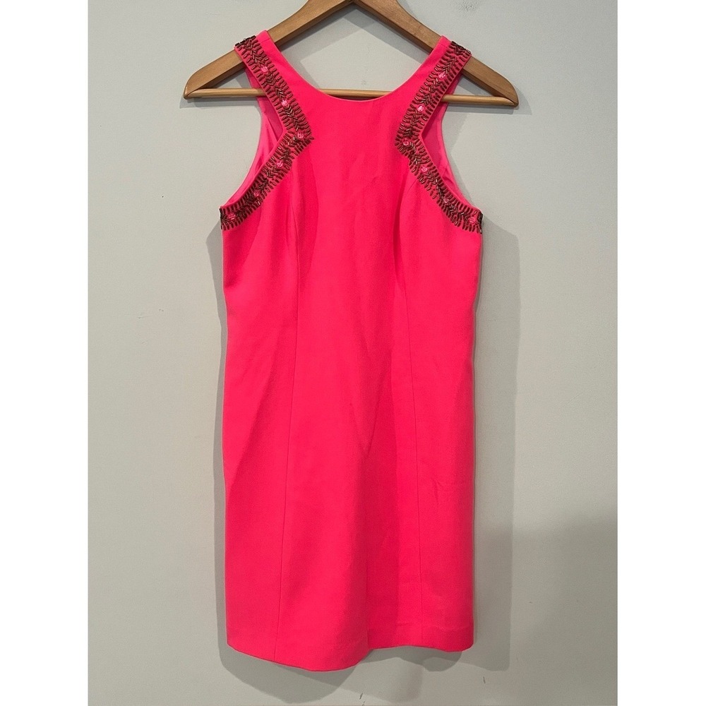 Lilly Pulitzer Shift Dress Hot Pink 00 Embellished Beaded Neckline Barbiecore